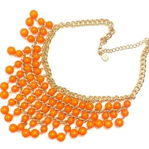 Lucid Orange Beaded Bib Statement Necklace 20”